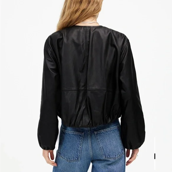 Madewell Black Cropped Leather Bomber Jacket - Picture 4 of 8